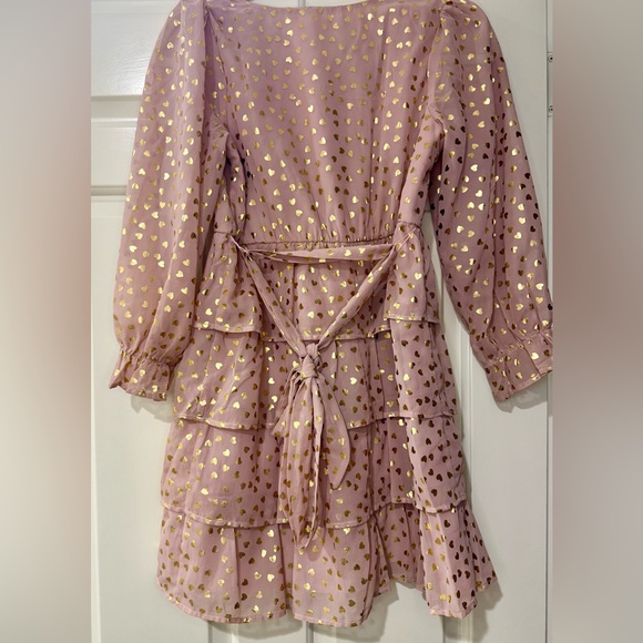 Poppies and Roses pink & 💛 tiered mini dress with sheer long sleeves size 14. - Picture 4 of 4